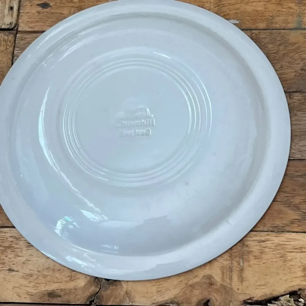 2 Vintage Churchill England 8” Salad Plates Pink Stripes And Polka Dots